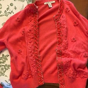 CAbi Women's Vibrant Pink Cardigan with Embroidery